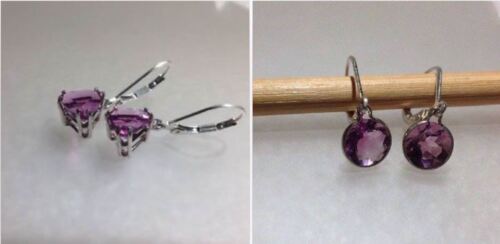 Sterling Silver Natural Amethyst Fluorite Lever Back Earrings ~8.50TCW *Variety*