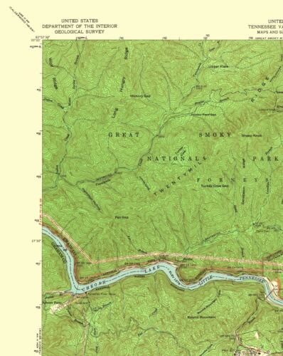 USGS 1935-23.00 x 28.89 Fontana Dam North Carolina Quad Topo Map 