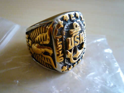 Bold Self Defense.. Titanium Steel U.S Brash Gold Plated.. Navy Ring 