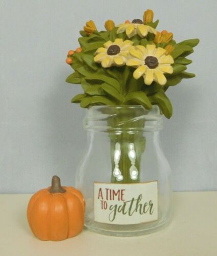 New by Blossom Bucket #12255 A time to Gather small Vase with Flowers /& pumpkin