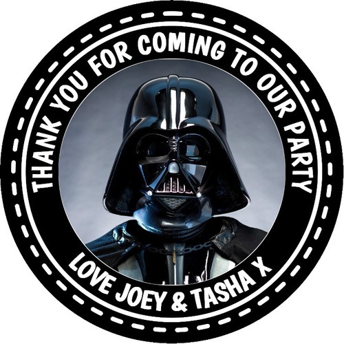 PERSONALISED GLOSSY DARTH VADER BIRTHDAY PARTY BAG STICKERS SWEET CONE SEALS
