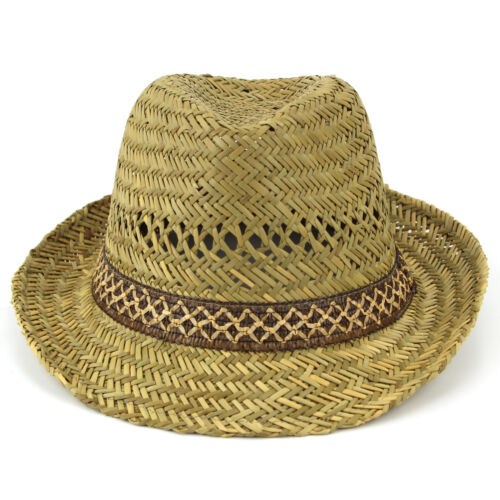 Hombre Mujer Paja FEDORA Sombrero playa de verano sol vacaciones Fieltro