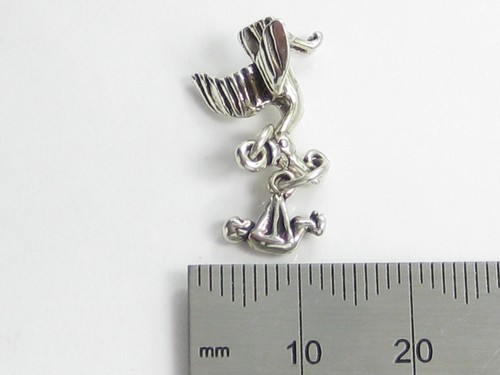 Stork with baby sterling silver charm .925 x 1 New Born Babies charms SSLP2992