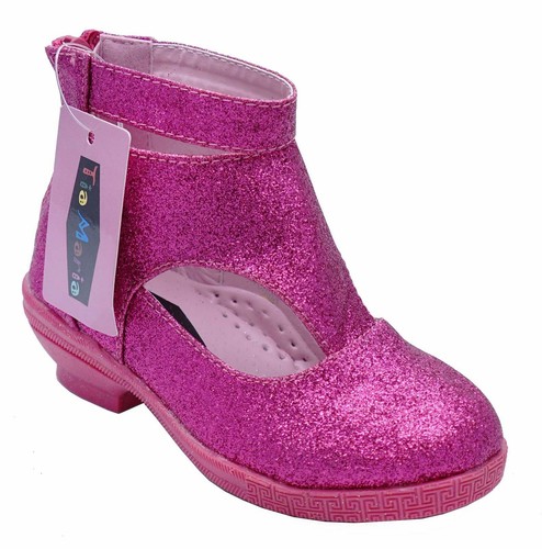 GIRLS CHILDRENS PINK PARTY ZIP KIDS LOW HEEL GLITTER BOOTS PARTY SHOES UK 8-3