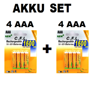 Akku AAA wiederaufladbar SET 8X AKKU 1600mAh NI-MH Batterie rechargeable 8 STÜCK