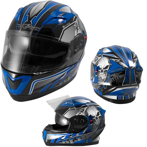 Helmet Motorcycle Scooter ECE 22-05 Sun Visor Full Face Graphic A-Pro Blue