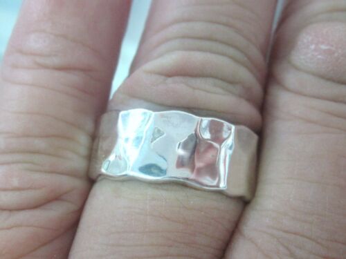 925 sterling silver HAMMERED FLAT "VERY THICK" 8mm wedding band Ring UNISEX 