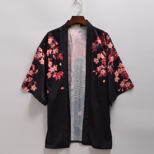 Frauen im japanischen Stil lose Blume Karpfen Print Kimono Shirt Tops Bluse