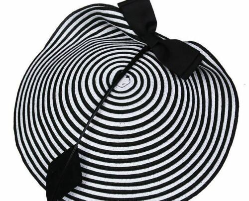 Women Stripe Bow Arrow Feather Straw Saucer Fascinator Cocktail Wedding Hat A003
