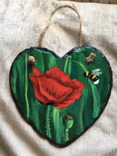 Love ABEILLES BEE Remembered pailleté Rustique Coeur Ardoise plaque peinte à la main-cadeau 
