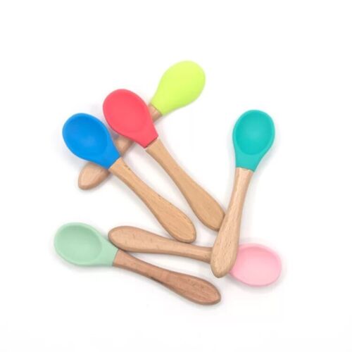 Bamboo Baby Feeding Spoons with Silicone Tips for Toddlers Pink