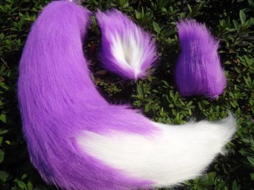 Purple Fluffy Fox Plush Tail Ears Cosplay Prop Fancy Halloween Party Costume 