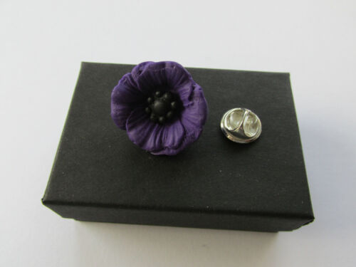 Handmade in UK Handmade Unusual Fimo Purple Poppy Flower Brooch Lapel Pin