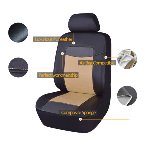 Universal Seat Covers Faux Leather Waterproof Beige for Car Truck Van SUV 
