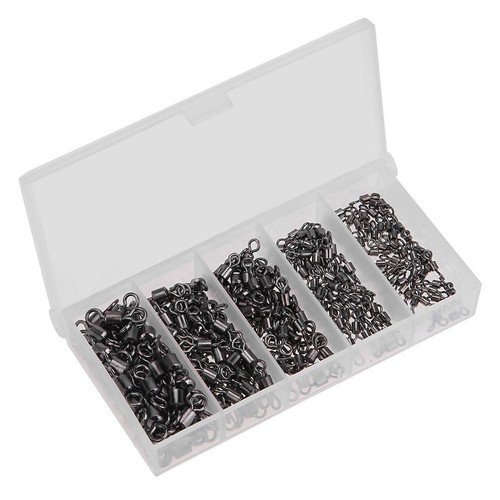 250pcs Ball Bearing Swivels Solid Ring Fishing Lure Hook Connectors Plastic Box