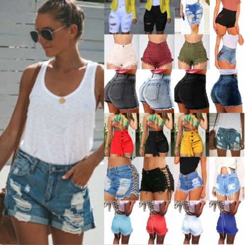 US Women Summer High Waist Short Mini Jeans Denim Ripped Casual Shorts Hot Pants