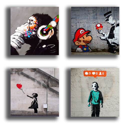 Modern Paintings banksy mural 4 Pcs Pieces Print on Canvas Canvas Home Decor 
