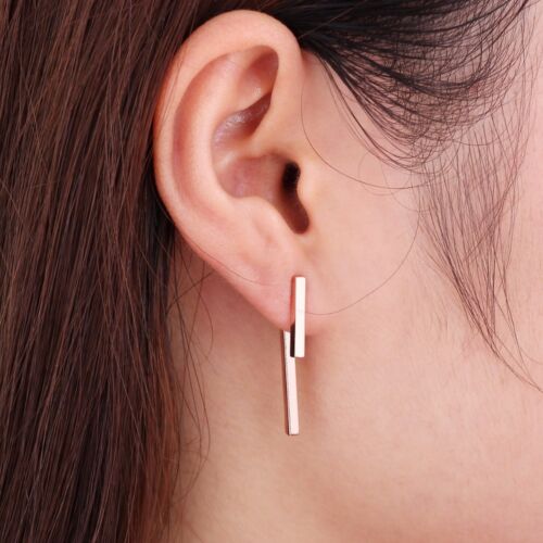 Front Back Hanging 24ct Gold plated Sterling Silver Ear Jacket T Bar Earrings