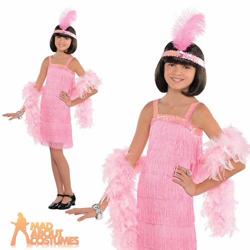 Girls Pink 1920s Charleston Flapper Costume Gatsby 20s Kids Fancy Dress Outfit