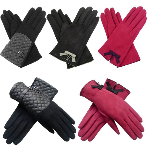 New Suedette Quilted Faux Leather Panel Ladies Winter Gloves