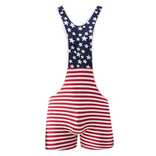 Men American Flag Wrestling Singlet Underwear Bodysuit Lingerie Outfit Pants N