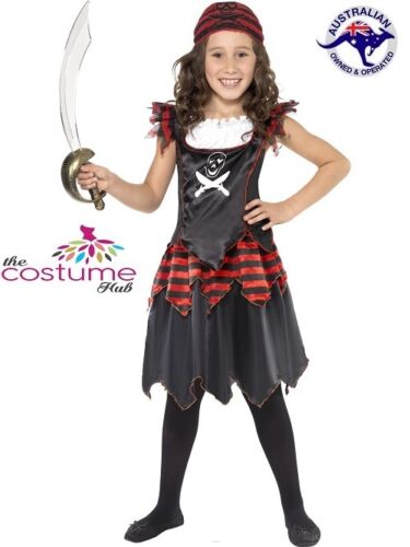 Pirate Skull Crossbones Caribbean Kids Girls Fancy Dress Book Week Costume 