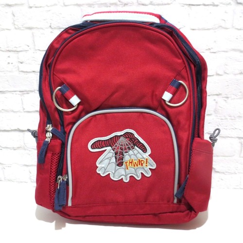Pottery Barn Kids SMALL fairfax SuperHero BACKPACK Spiderman Web patch Red Navy