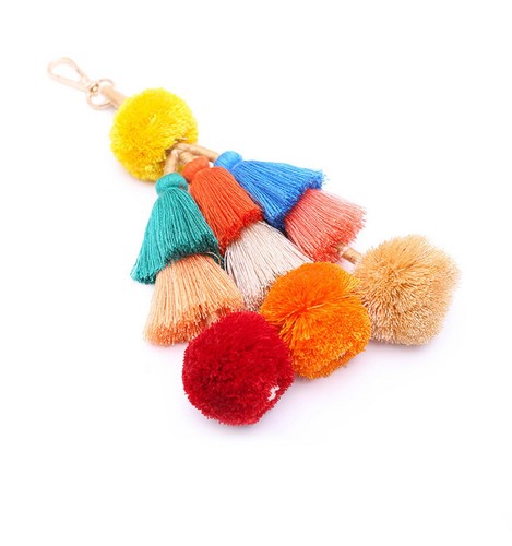 Boho Bohemian POM POM Nappa Borsa Fascino portachiavi fatto a mano