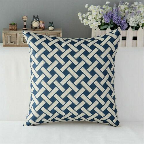 Blue Cotton Linen Pillow Case Throw Cushion Cover Home Sofa Car Decor Square 