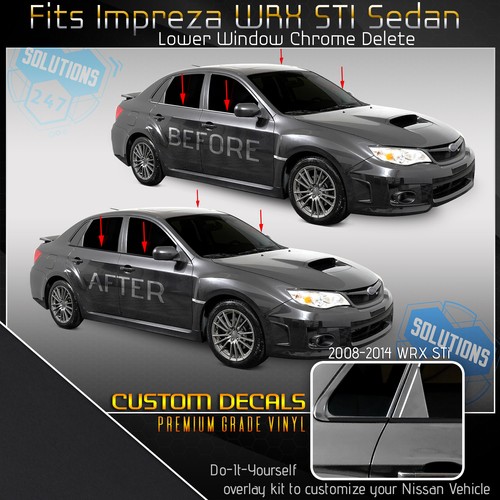 For 2008-2014 Impreza WRX STi Sedan Lower Window Chrome Delete Overlay BLACK