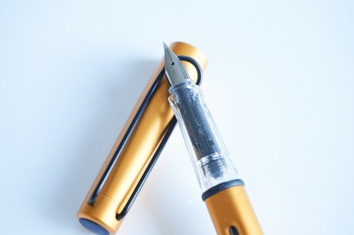 UK! Wing Sung #6359 Orange Aluminium Alloy Fountain Pen F//EF Nib Black Trim