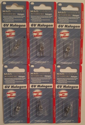 Lot of 6 Maglite LR00001 6V Halogen Bulbs for Magcharger Rechargeable Flashlight