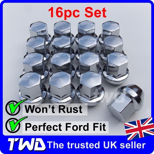 CHROME TAPERED SEAT 19MM HEX BOLT 16N 16x ALLOY WHEEL NUTS FOR FORD M12x1.5