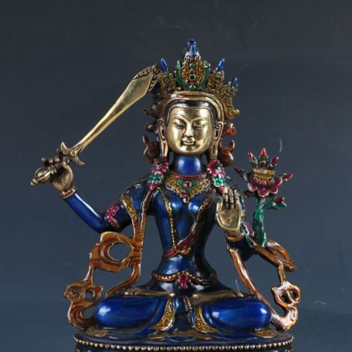 Chinese Cloisonne Handwork Bodhisattva Manjusri Bodhisattv Old bronze Statue