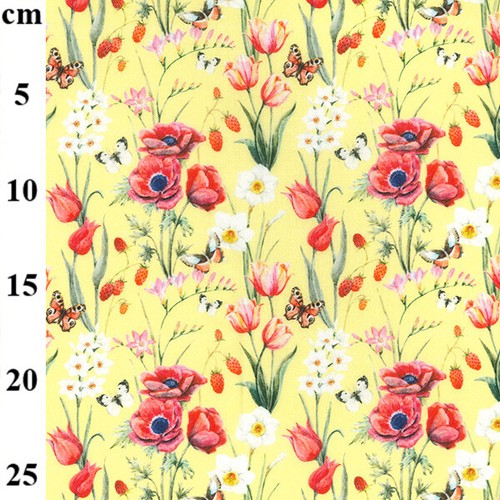100/% Cotton Fabric Designer Red Poppy Poppies Butterfly Remembrance Day