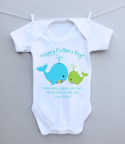 Details about  / Personalised baby bodysuit vest grow 1st fathers day daddy whale blue boys gift