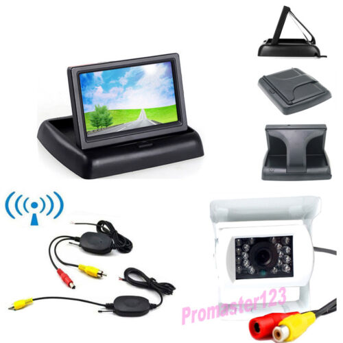 4.3/" Folding Monitor 12V Wireless Car Rear View Kit White Reverse Backup Camera