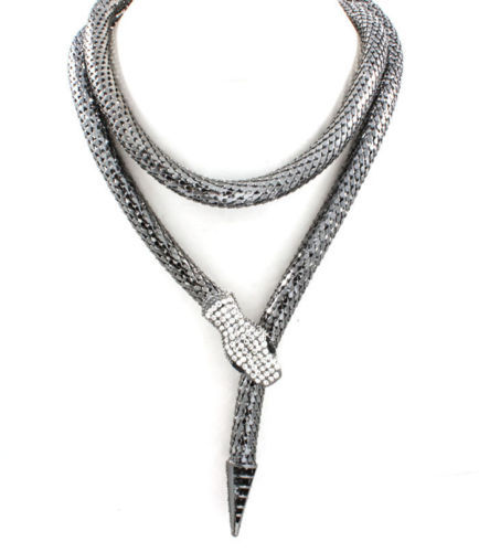 New Fashion Chunky strass yeux cristal tour de cou gris serpent Collier collier