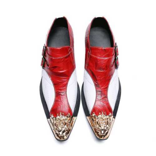 Men’s Fashion Metal Head Pointy Toe Punk Slip On Loafers Leather Shoes Plus Size 