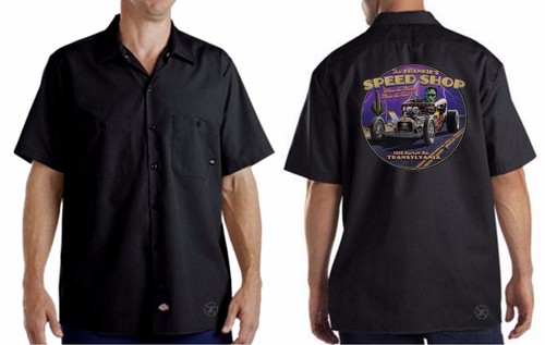 FAST FRANKIE/'S Speed Shop Mechanics Work Shirt ~ Dickies ~ Frankenstein Rat Rod