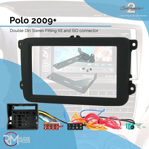 Vw Polo 2009 sobre doble DIN STEREO Facia Kit de montaje del panel de cables ISO aérea