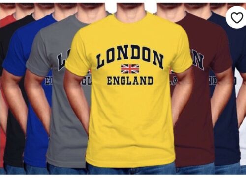 London England Union Jack Souvenir Motif Imprimé T Shirt Jaune Taille M