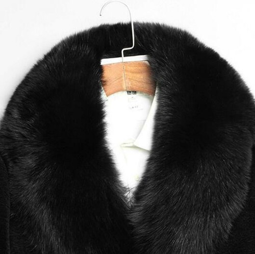 Winter Faux Mink Fur Collar Trench Coat Men/'s Cashmere Overcoat Jacket Outwear