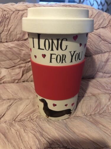 NEW Travel Mug DACHSHUND Heart Themed Valentine's gift Milly Green 