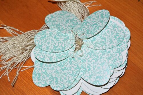 LOT 100 OVAL BLUE DAMASK Print 1 X 1 5//8  Merchandise Price Tags STRUNG