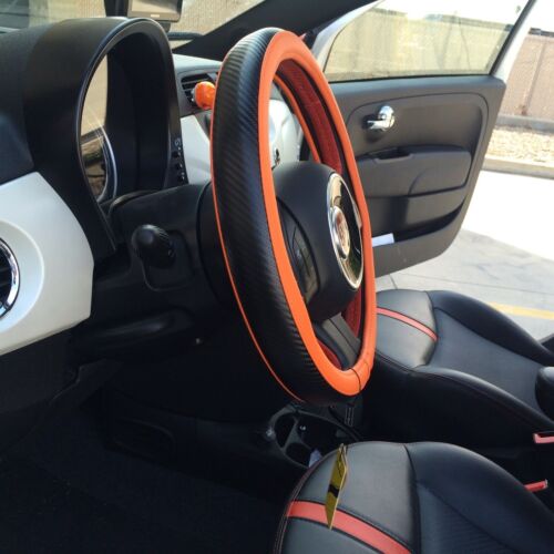 Slip-On Sporty Steering Wheel Cover Perfect Fit Orange /& Carbon Fiber Style