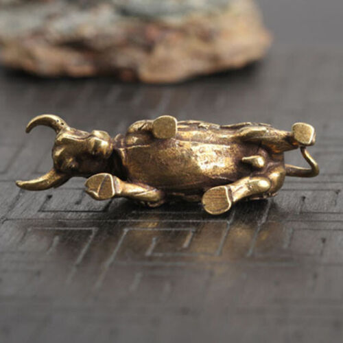 1*Brass Bull Ornaments Figurine Miniature Statue Animal Display Home Desk Decor 