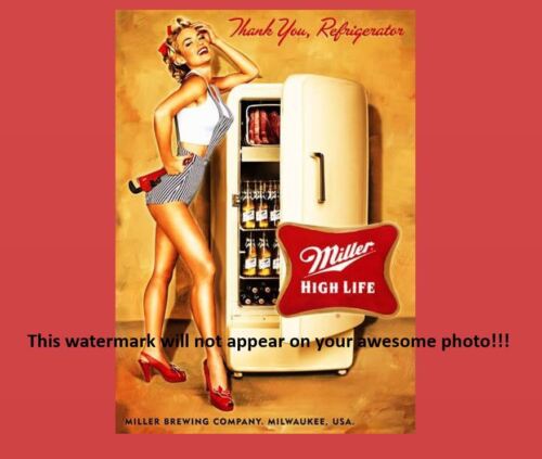 Miller High Life Beer Ad Girl PHOTO,Fridge Bar Sign Vintage Design Advertisement 