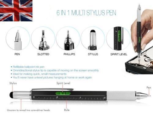 6-in-1 Multi Tool Pen Spirit Level Dual Screwdriver Ruler Stylus Handy Tool UK 