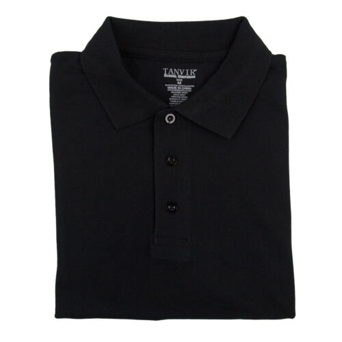 Adult Unisex Black Pique Polo Shirt Tanvir School Uniform Short Sleeve Size S-XL 